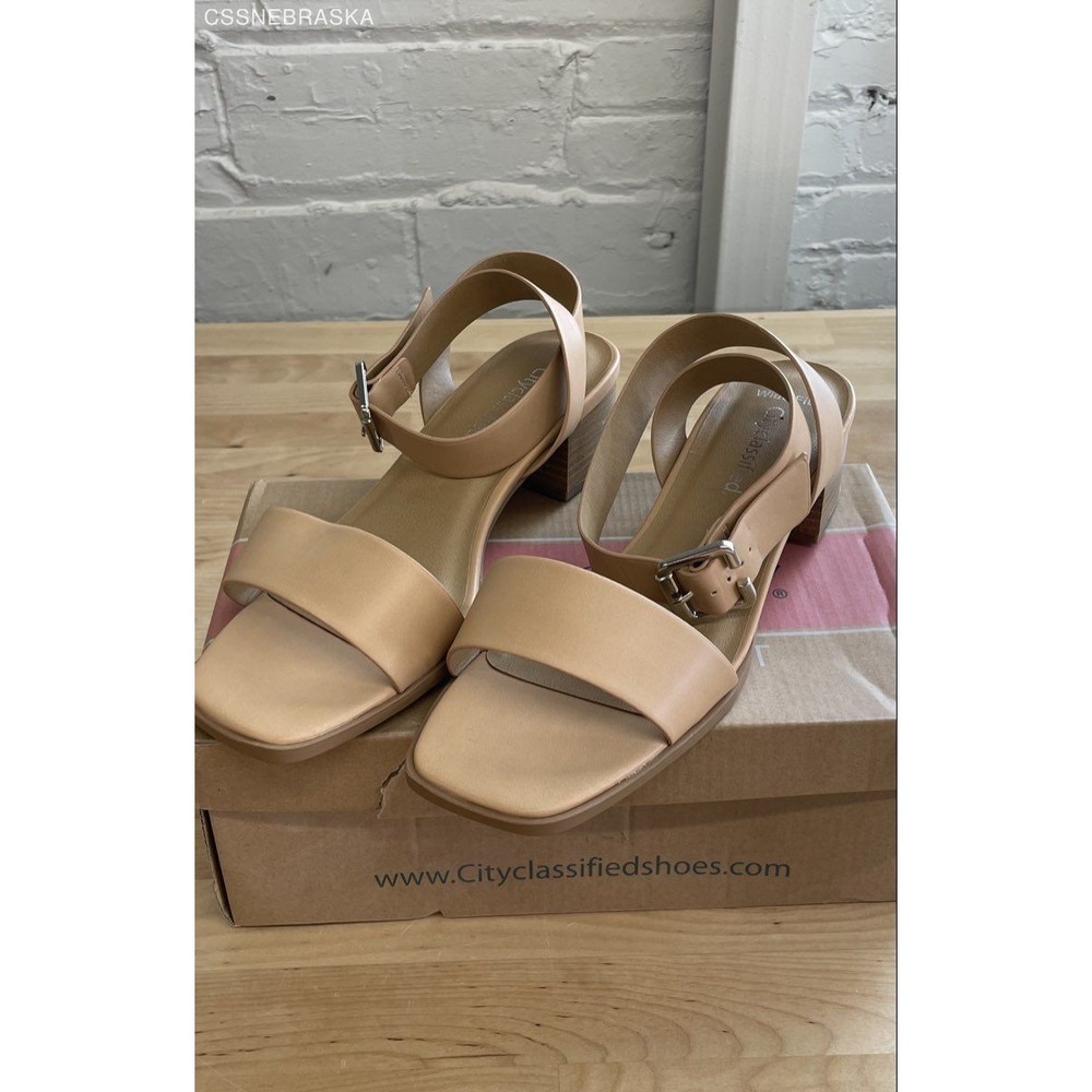 City Classified Beige‎ womens lock heel sandals - Size 10